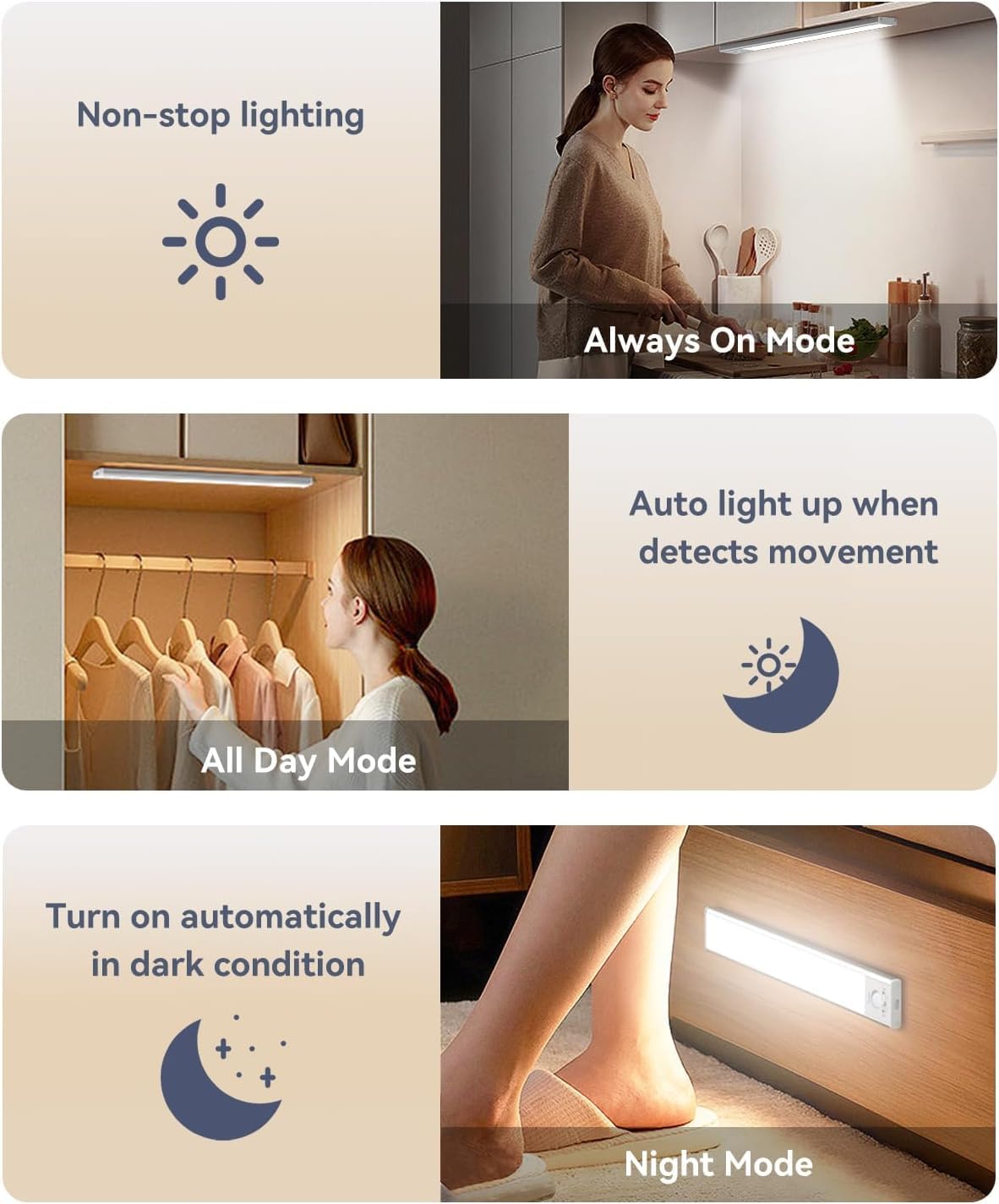 13inch Under Cabinet Lighting, 3200mAh Rechargeable Motion Sensor Light Indoor, LED Battery Operated Cabinet Lights