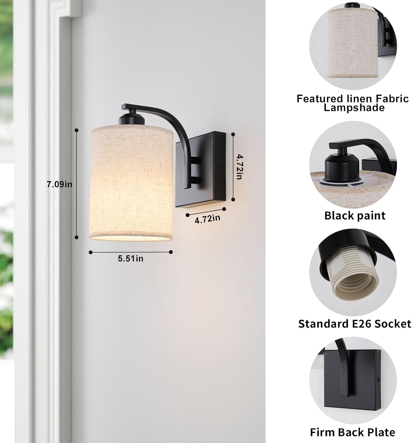 Powfloven Black Rechargeable Wall Sconces Set of 2 with Remote, Wireless Dimmable Battery Operated LED Wall Lights