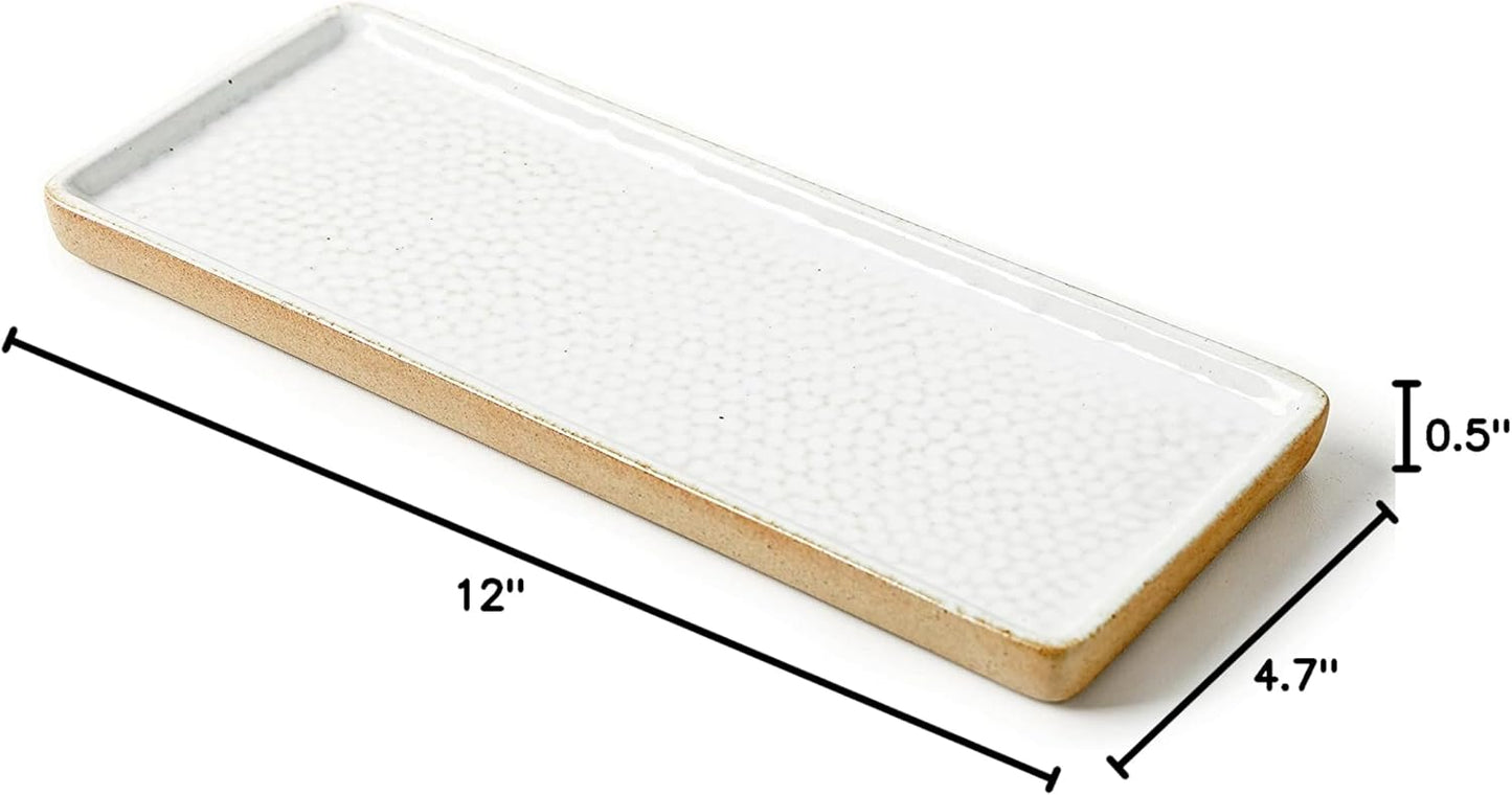 Vanity Tray / Rectangular Candle & Perfume Holder Organizer / White / 12 x 4.7 x 0.5