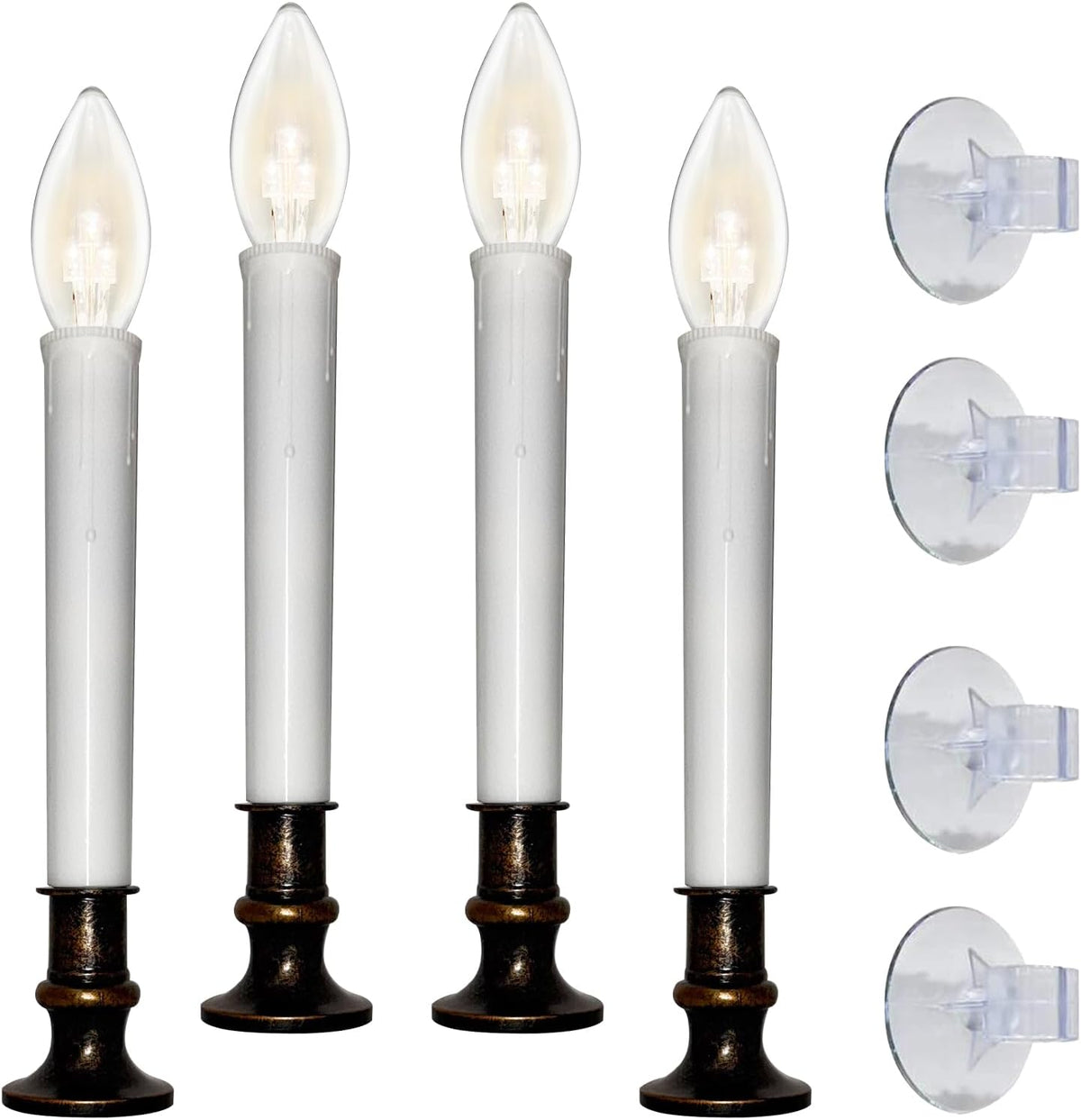 4 Pack Christmas Window Candles Battery Operated with Timer Suction Cup, Flameless LED Christmas Candles Lights with C26 3V Ultra-Bright LED Bulbs for Indoor Dining Table Mantels Xmas Decor