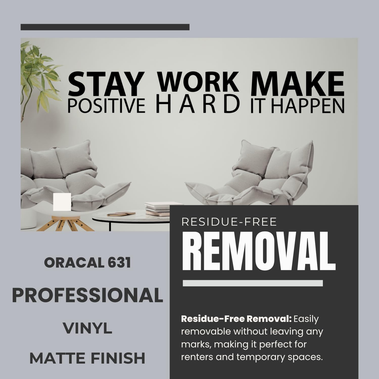 Stay Positive Work Hard Make it Happen Wall Sticker Inspirational Decal Motivational / Black / Large