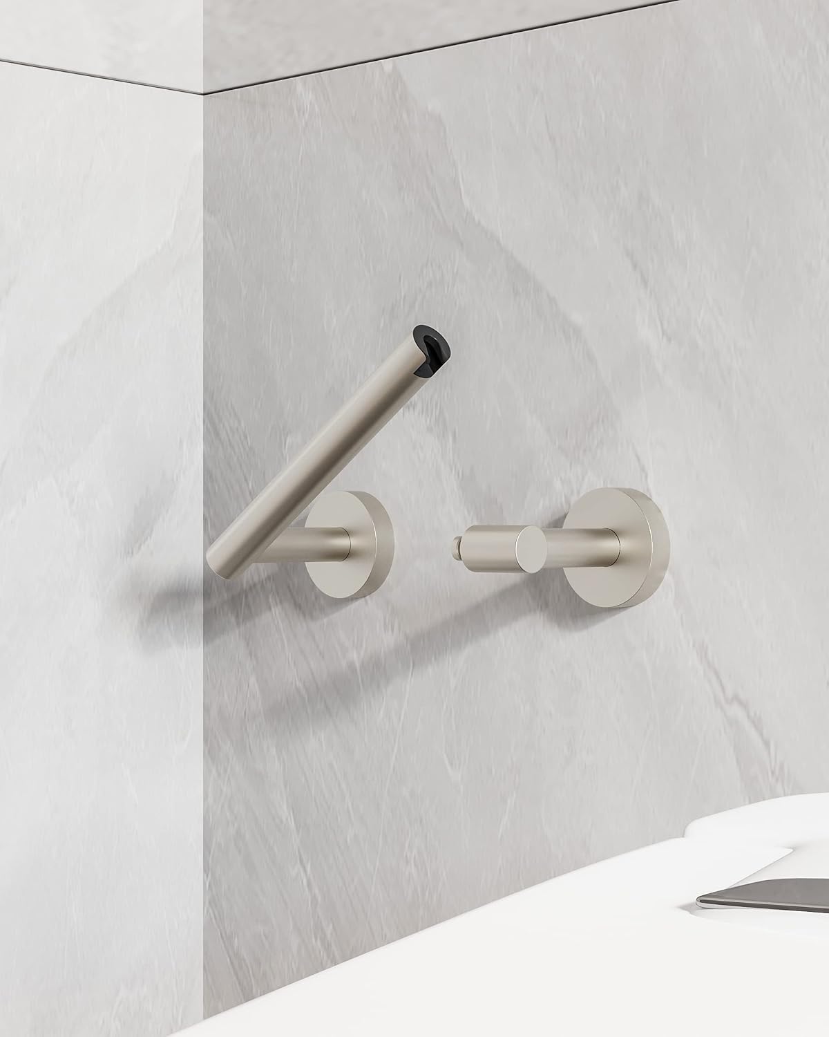 RUACQ Brushed Nickel Toilet Paper Holder Wall Mount for Bathroom | Dual-Post Pivoting Tissue Roll Holder with Round