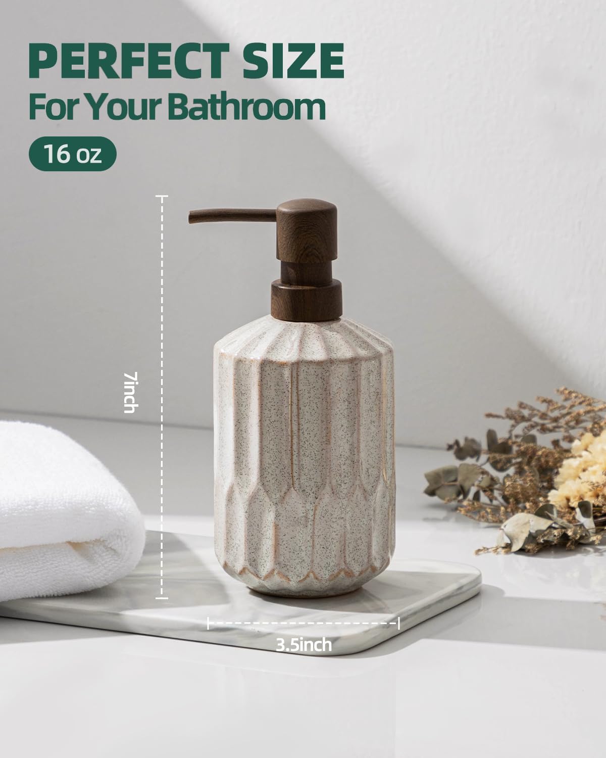 Bathroom Soap Dispenser Set, 16 OZ Ceramic Hand Soap Dispenser for Bathroom, Luxurious Hand and Dish Soap Dispenser Set