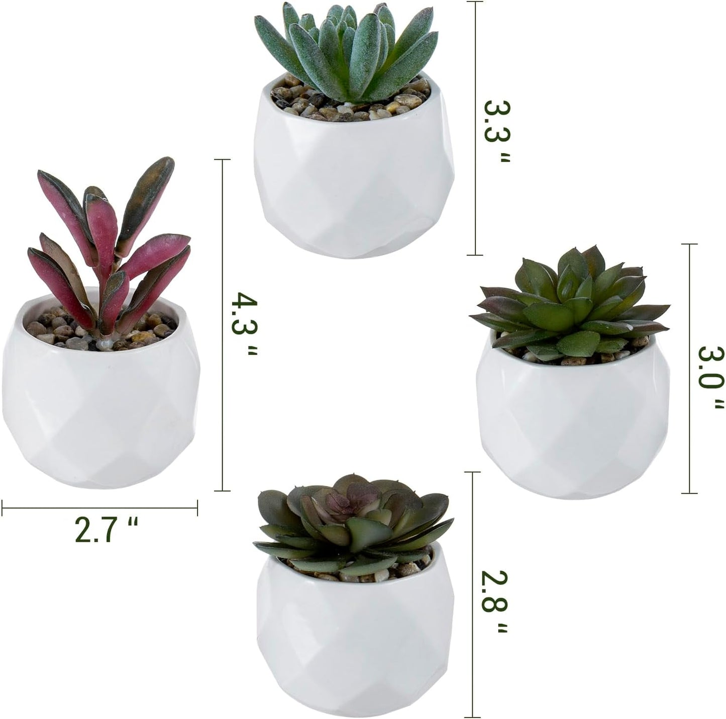 Indoor Fake House Plants in Round Geometric Ceramic Pots / White / Set of 4