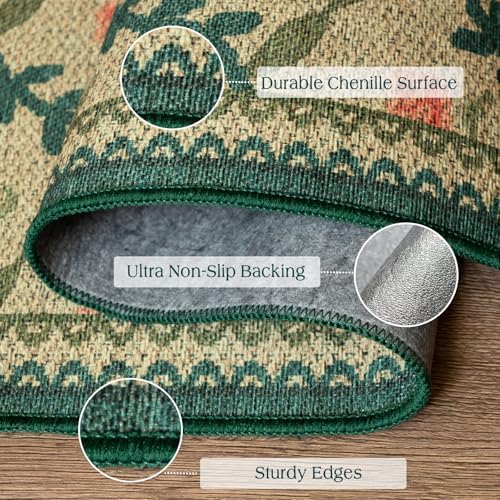 Front Door Mat Indoor Entrance - 2x4.3 Khaki Floral Trellis Rug