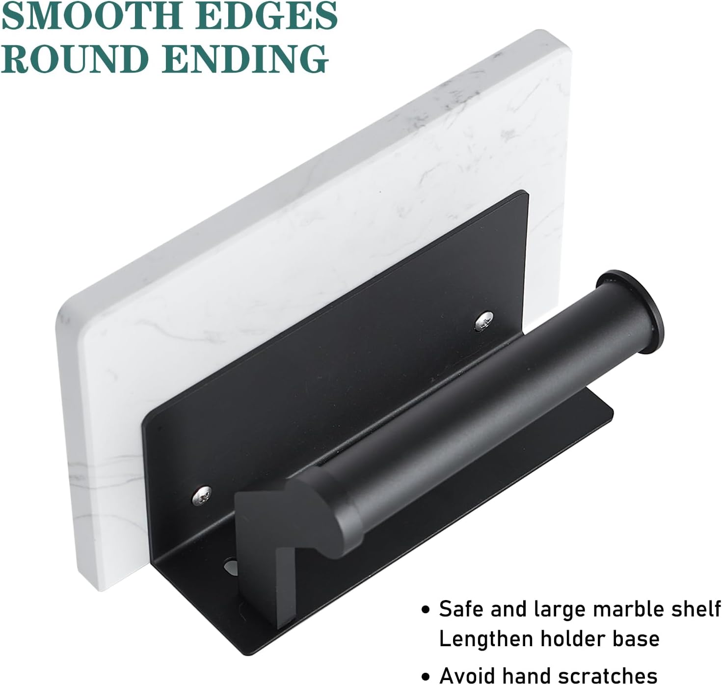 Hoimpro Toilet Paper Holder with Marble Shelf, Wall Mount Matte Black | White Natural Marble Phone Shelf Commercial