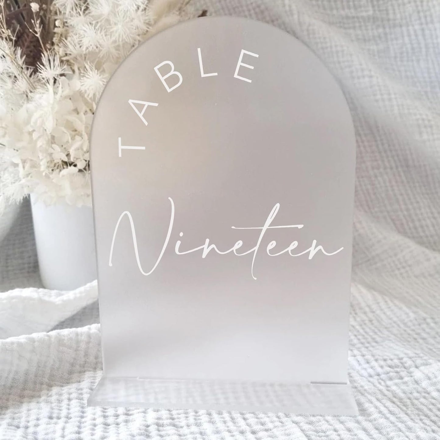 Frosted Arch Wedding Table Numbers 1-20 with Stands, 5x7 Inch Frosted Arch Acrylic Sign with White Letters, Arched