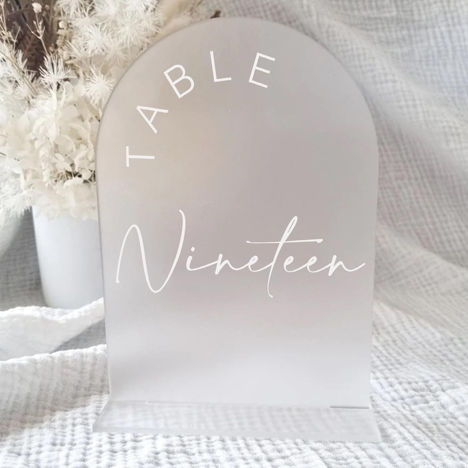 Frosted Arch Wedding Table Numbers 1-20 with Stands, 5x7 Inch Frosted Arch Acrylic Sign with White Letters, Arched