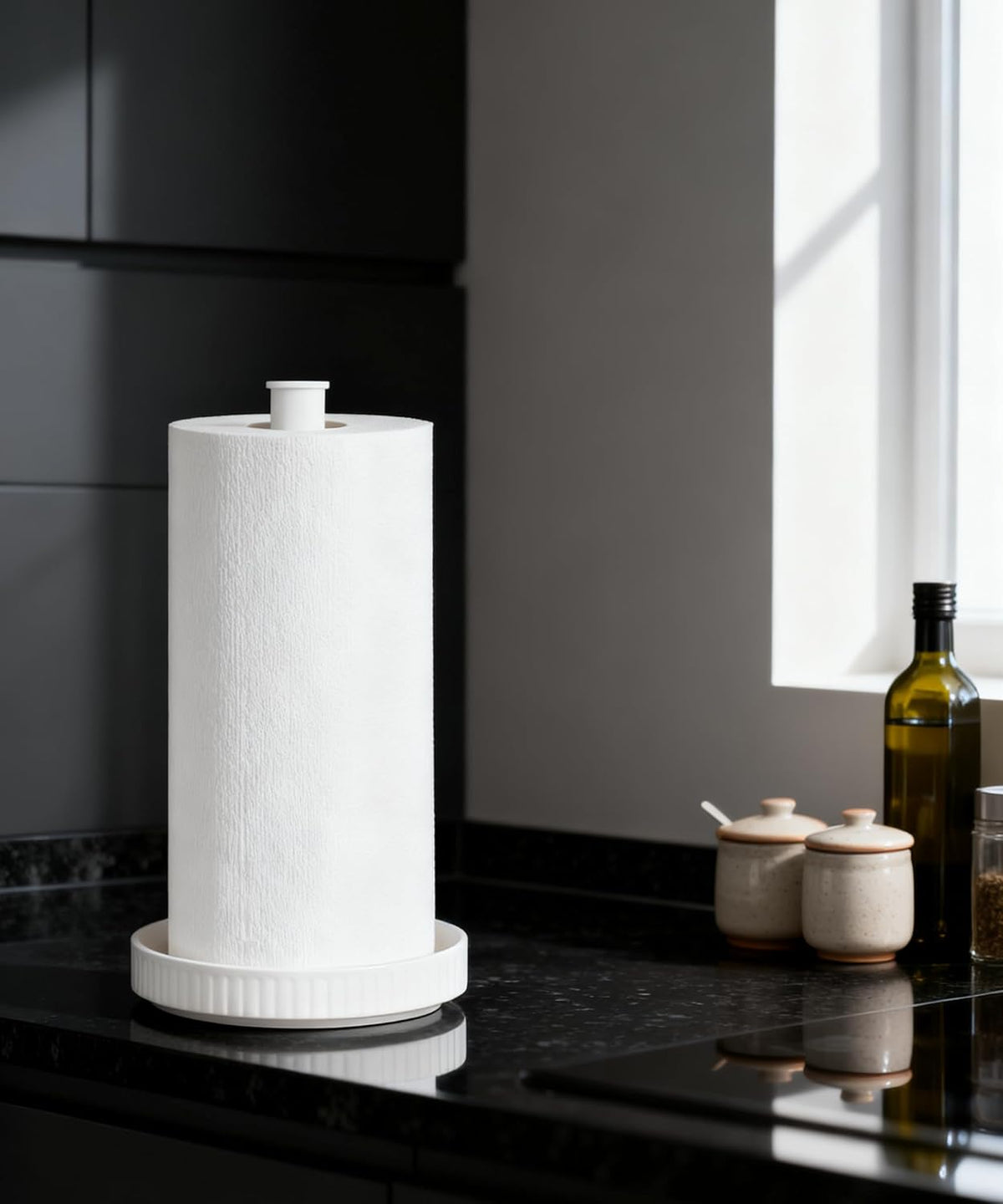 Paper Towel Holder, Ceramic Heavy Plate Base Wobble-Free, Roll Stand-White | Effortless Cleaning and Easy to Assemble
