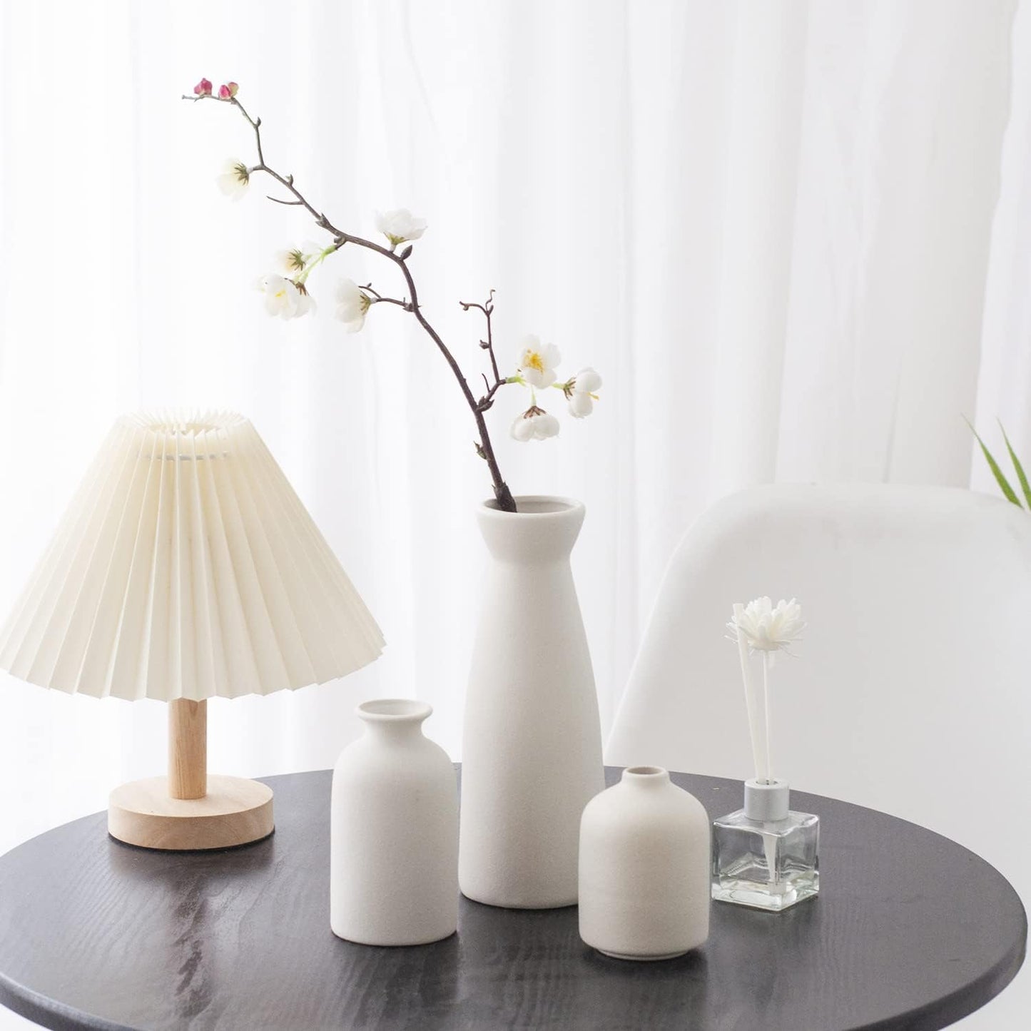 White Ceramic vase Set-3 Small Flower vases for Decor / 3set-white