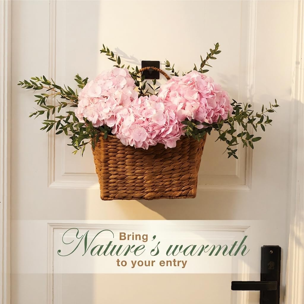 Red Brown Wicker Hanging Baskets for Front Door / Red Brown Water Hyacinth / Set of 2