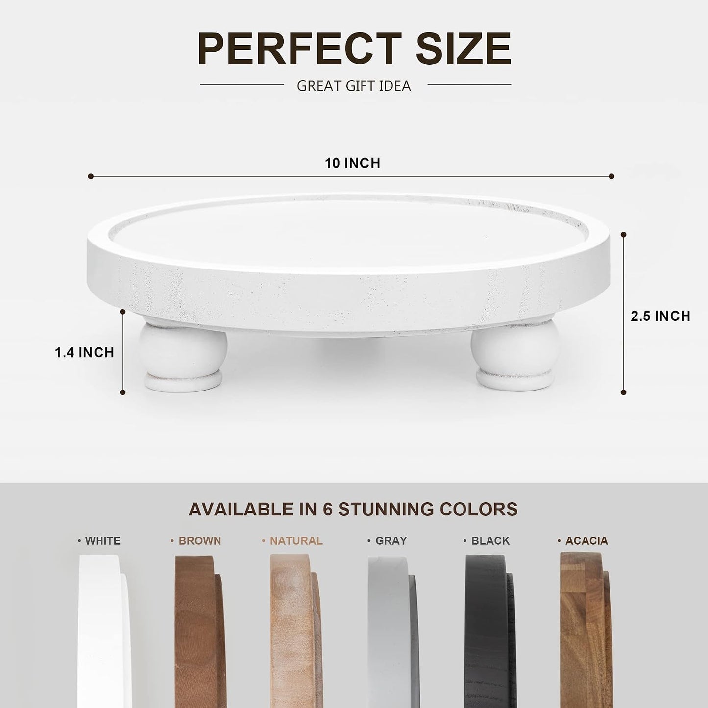 EOSAHR Wood Display Riser: Pedestal Stand for Bathroom Boho Decor, White | 10" Round Display Stand, Risers for Decor