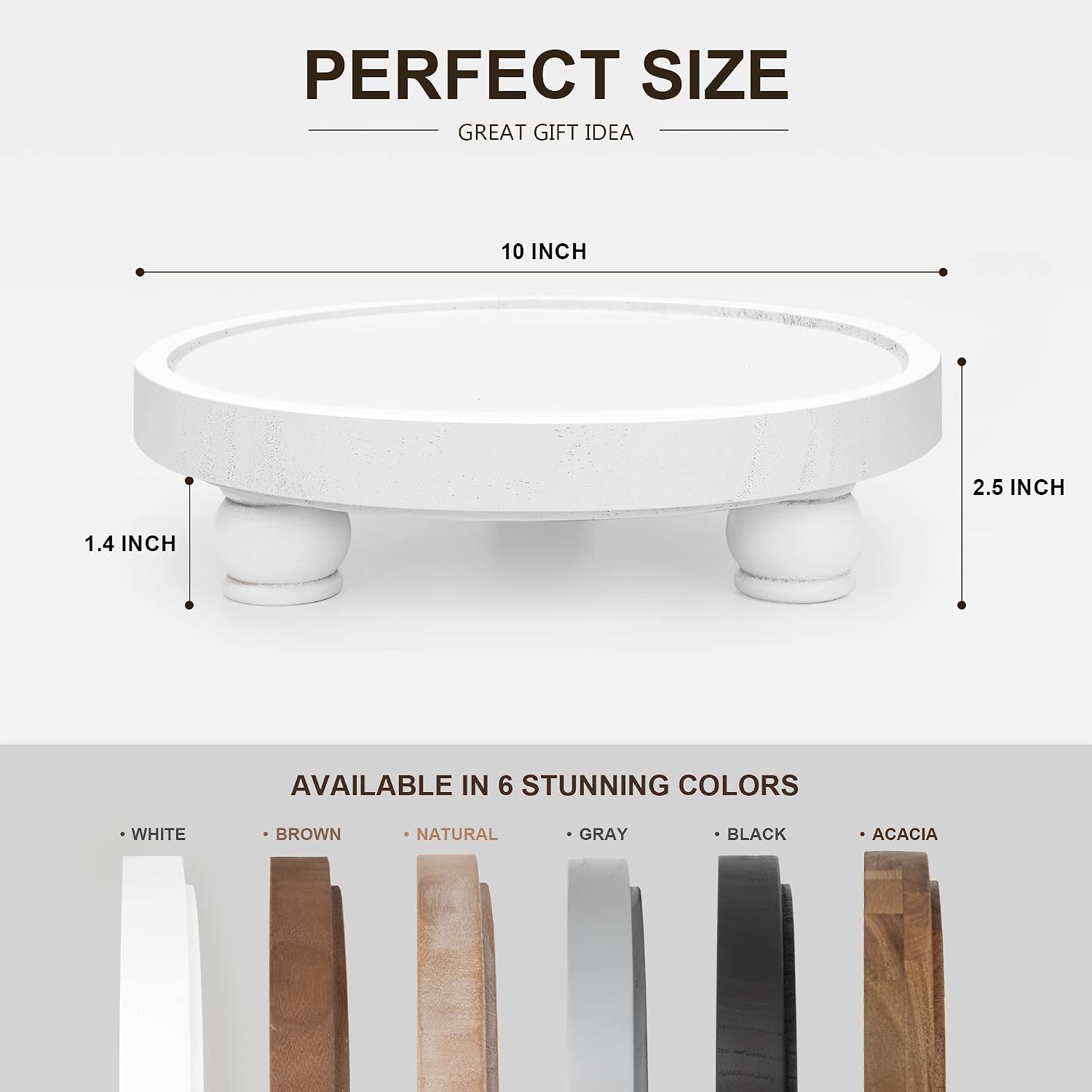 EOSAHR Wood Display Riser: Pedestal Stand for Bathroom Boho Decor, White | 10" Round Display Stand, Risers for Decor