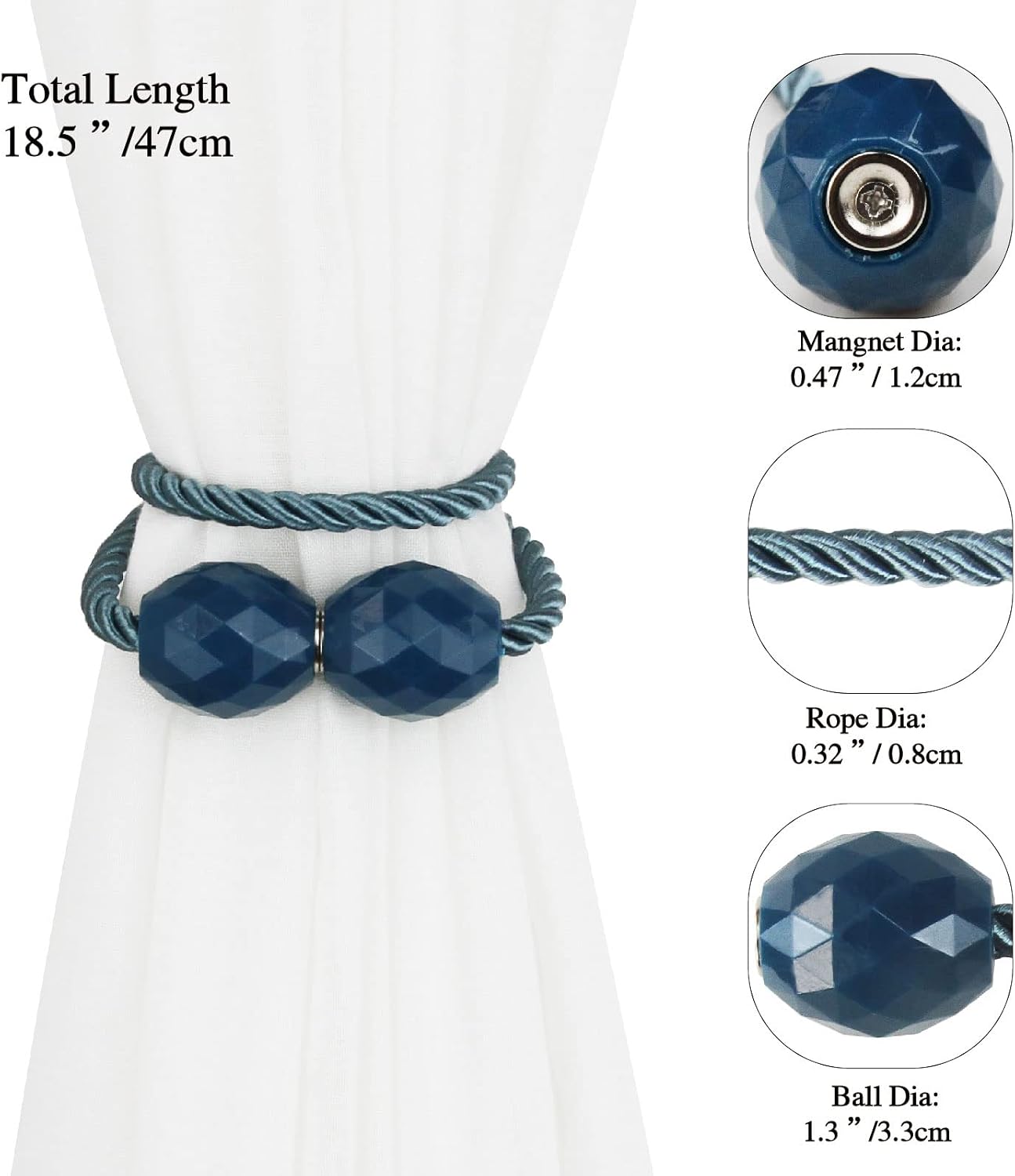 Strong Magnetic Curtain Tiebacks Decorative Rope Tie Backs Holdbacks Porlau | 6 Pack Blue Outdoor Curtain Rope Tiebacks