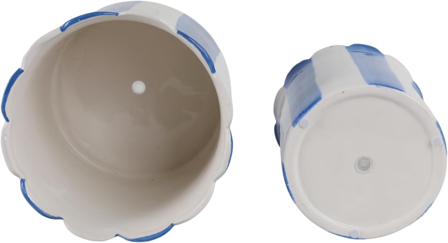 Flower Pots / Decorative Striped Scallop Edge Planters Accent / 7 Inches / Blue