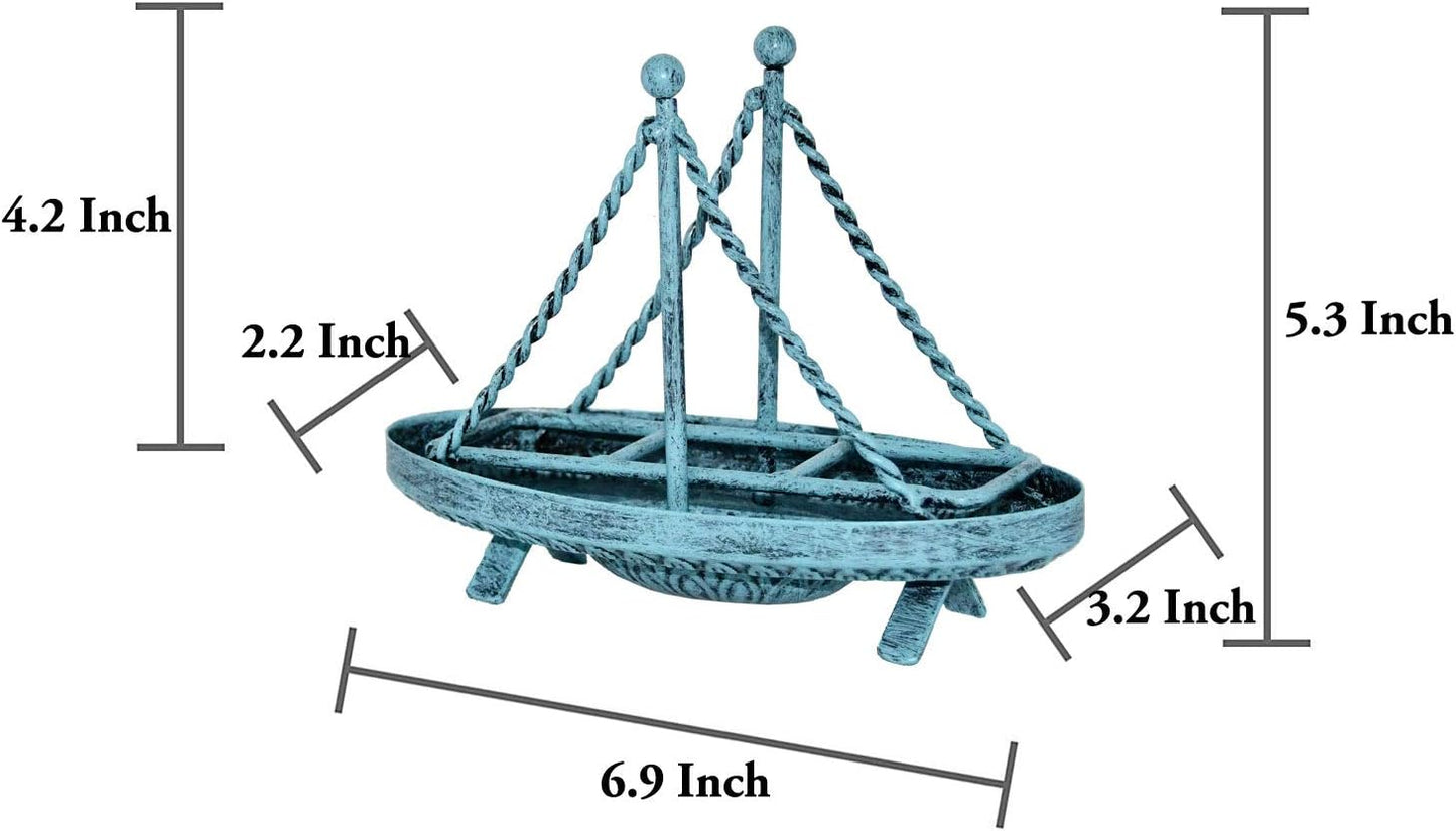 Metal Sailboat Shaped Napkin Holder / Turquoise