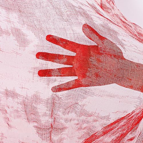 Whaline Halloween Red Bloody Creepy Cloth 500 x 87 inch Spooky Gauze Cloth Halloween Decoration for Haunted Houses Party Supplies