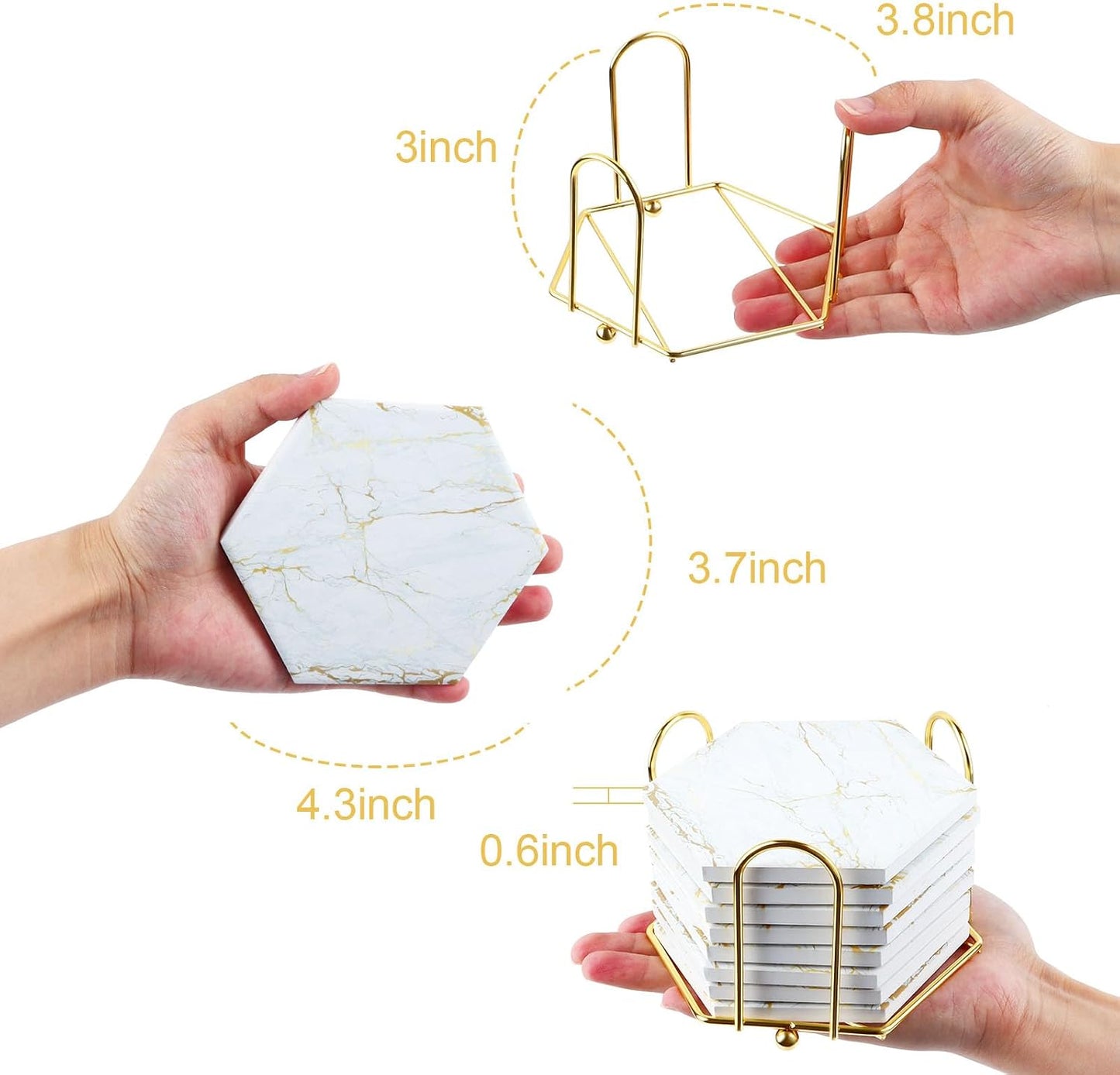 Metal Holder / Drink Coasters for Wooden Table / Gold / Set of 8