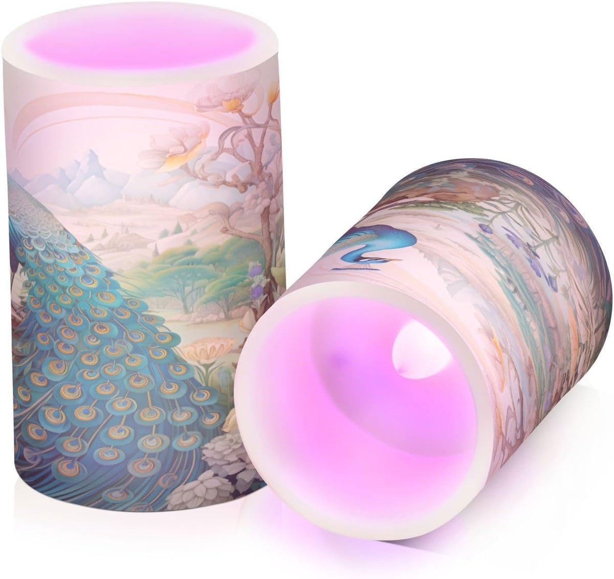 Flickering Flameless Candles, Peacock Garden LED Candles with Remote Timer, Set of 2 Battery Operated Candle for