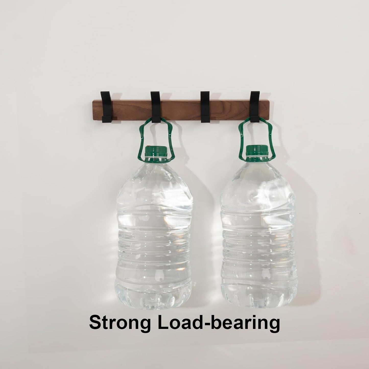 Coat Rack Wall Mount - 15.7 Inches Walnut Wood Coat Hooks Coat Rack Wall Mount with 4 Hooks Black Aluminum Coat Hooks