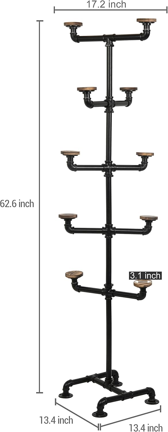 MyGift Hat Rack Stand,Standing Hat Organizer Tree, Baseball Caps Cowboy Hat Display, Industrial Black Metal Pipe Rack