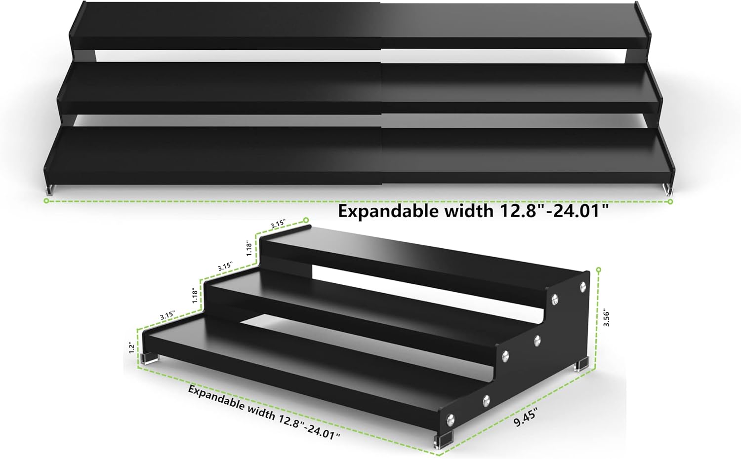 Jojocross Spice Rack Organizer 3 Tier Expandable Display Shelf(12.8"-24.01" W) Non-Skid Heavy Duty Sturdy Metal Iron