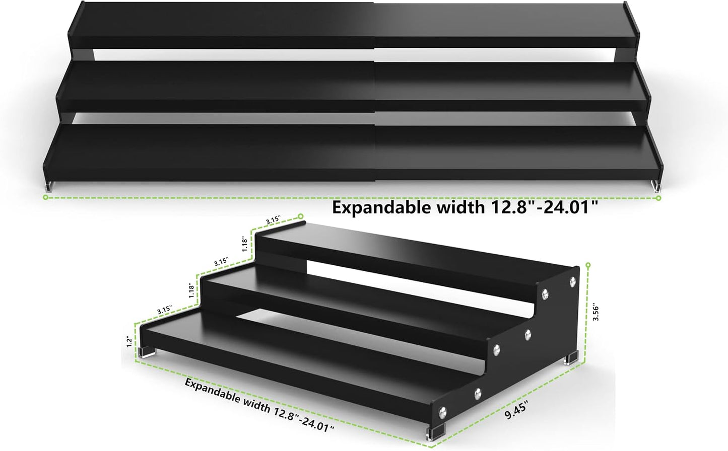 Jojocross Spice Rack Organizer 3 Tier Expandable Display Shelf(12.8"-24.01" W) Non-Skid Heavy Duty Sturdy Metal Iron