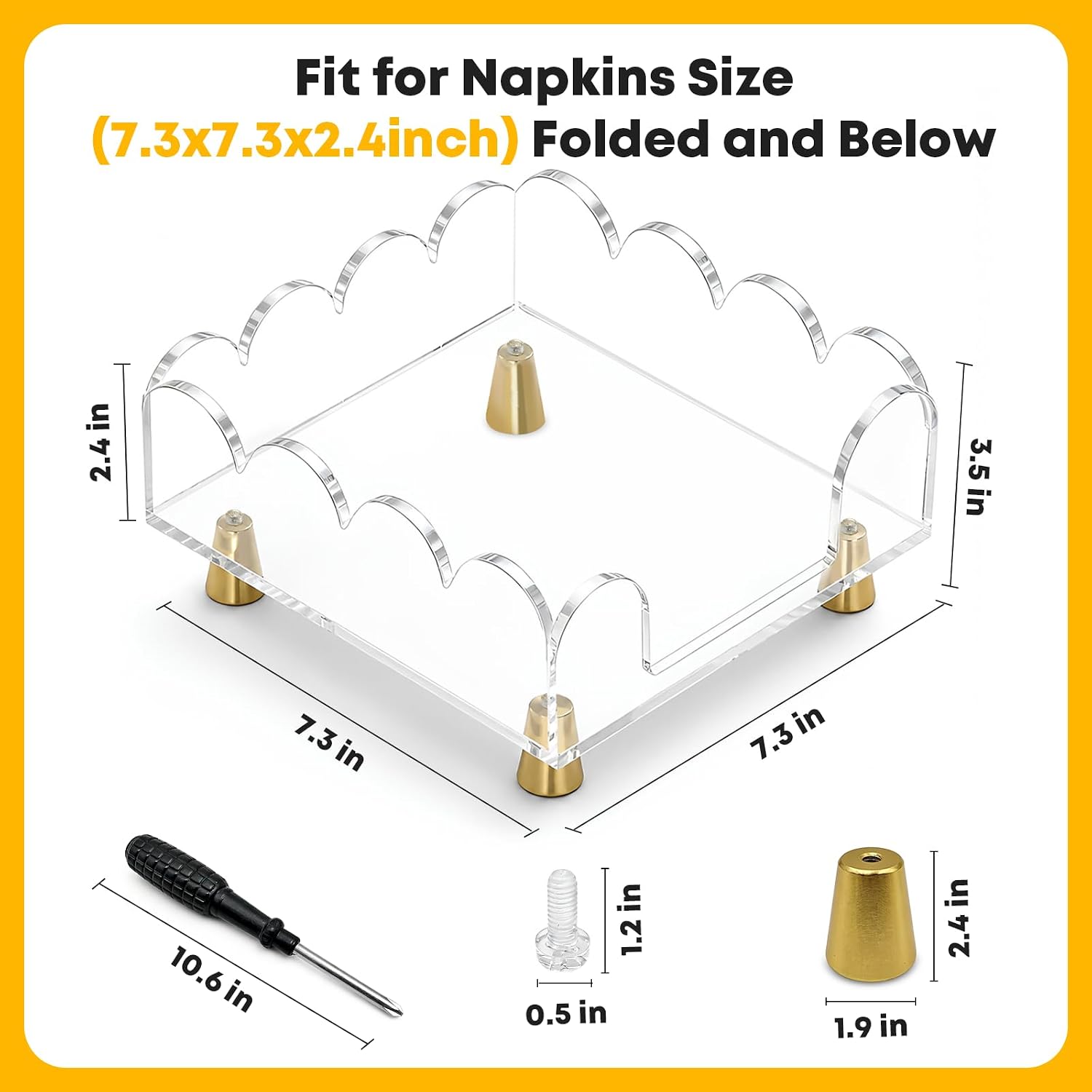 Scalloped Acrylic Napkin Holder / 7.3 x 7.3 x 3.3 / Clear
