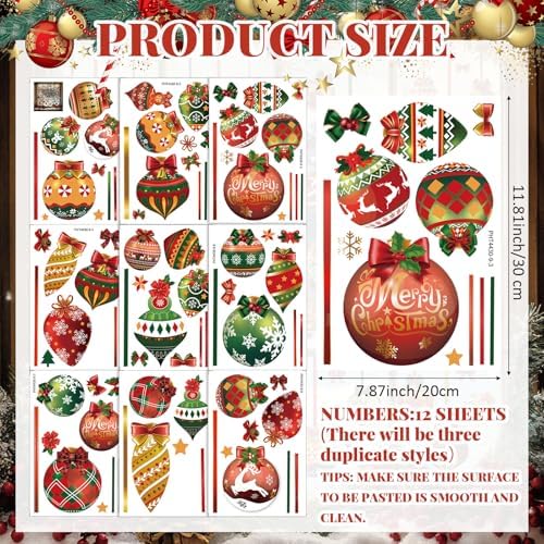 Simgoing 12 Sheets Christmas Window Clings, Removable Ball Ornament Decor