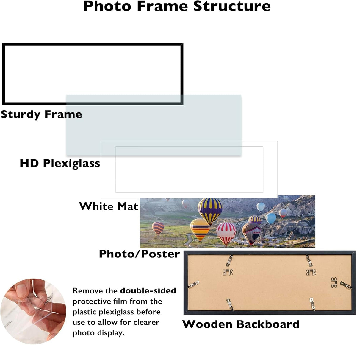 JCJMY 10x30 Picture Frame with 8x24 Mat Set of 4, Display Photo 8x24 with Mat or 10 x 30 Without Mat, Wall Hanging