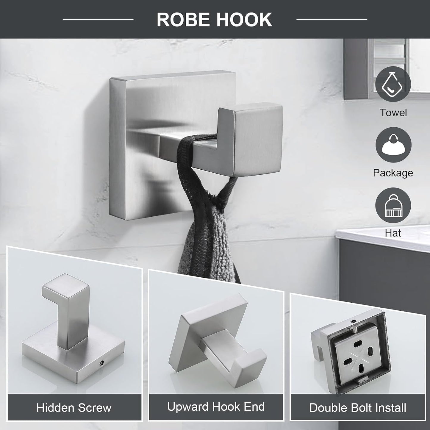 TQKAG 6-Piece Towel Bar Set, 23.6 Inch Bathroom Hardware Set Brushed Nickel | Stainless Steel, Wall Mounted, Nickel