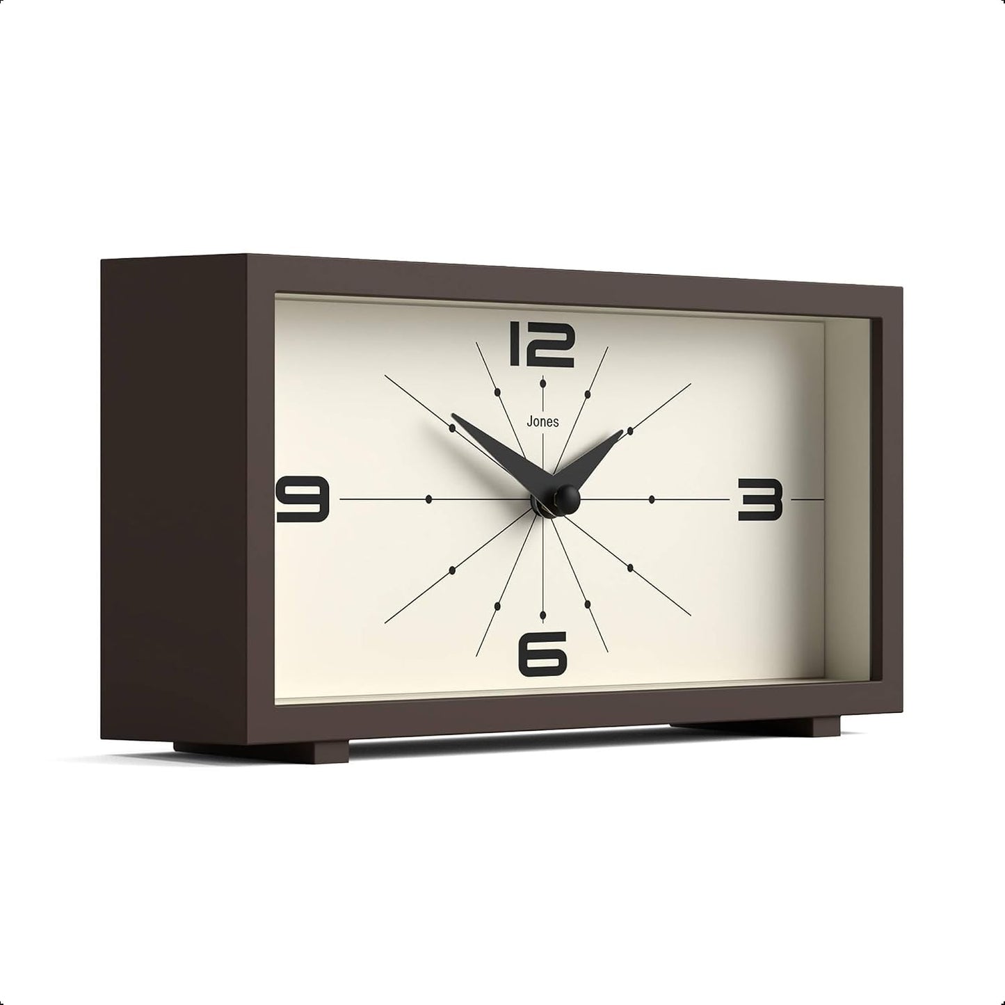 JONES CLOCKS® Odeon Desk Clock | Modern Rectangular Design | Brown | Stylish Retro Look for Shelf, Table, Mantel or
