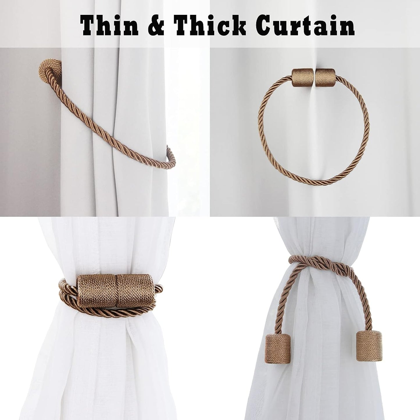 Magnetic Curtain Tiebacks Holdbacks Decorative Tie Backs for Windows Porlau | 6 Pack Khaki Modern Outdoor Drapes