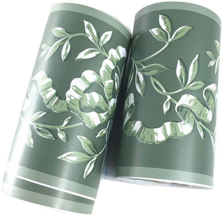 Elegant Rattan Floral Wallpaper Border Peel and Stick Wall Decal Sticker / Green