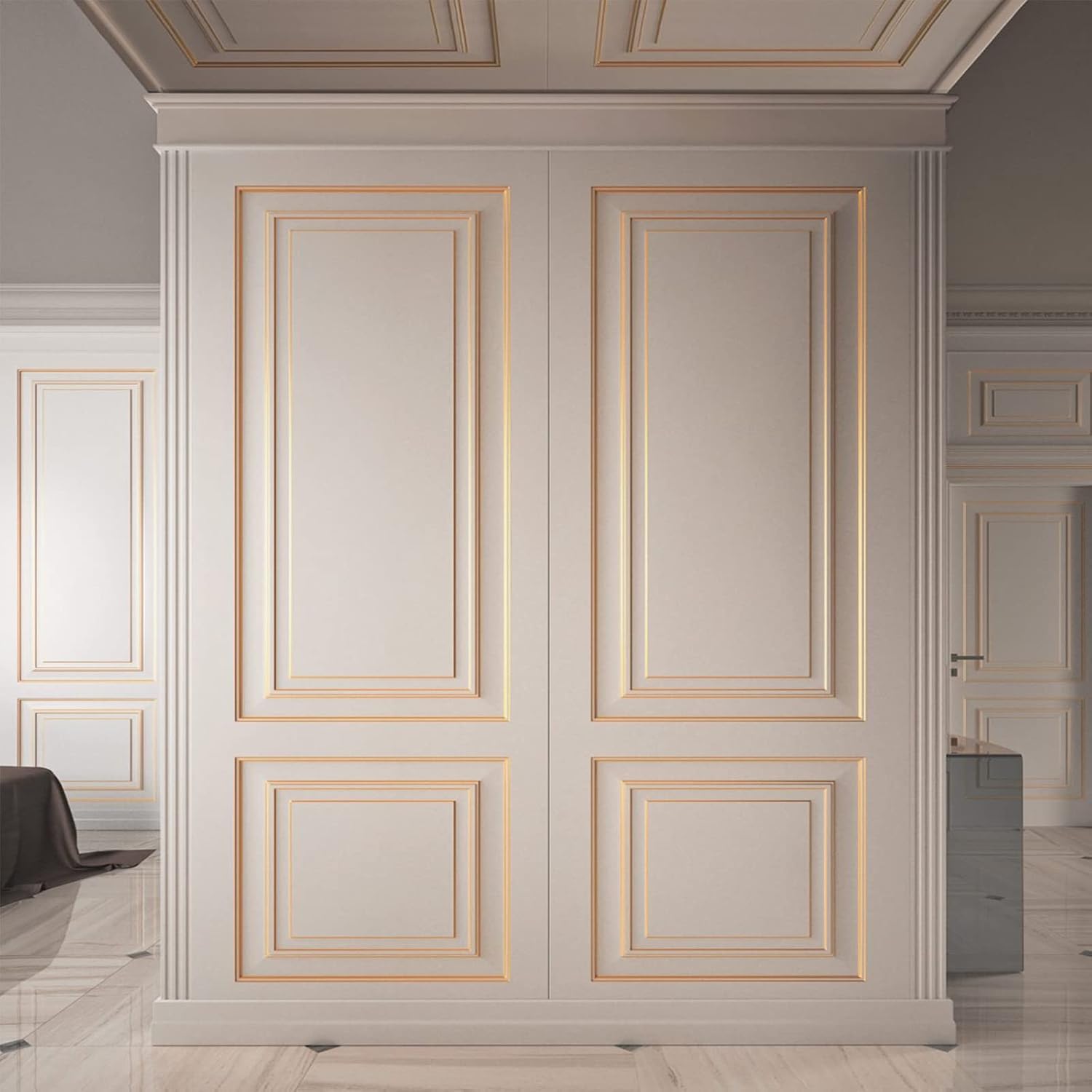 Molding Trim Peel and Stick / 0.4"W x 196.8"L / Matte Gold