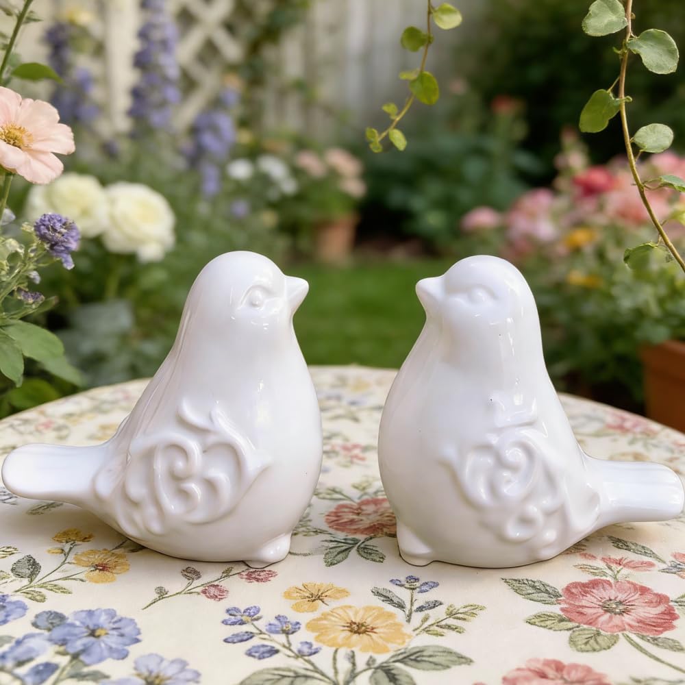 Ceramic Bird Figurines Decorative Bird Ornaments Statue / White / Set of 2