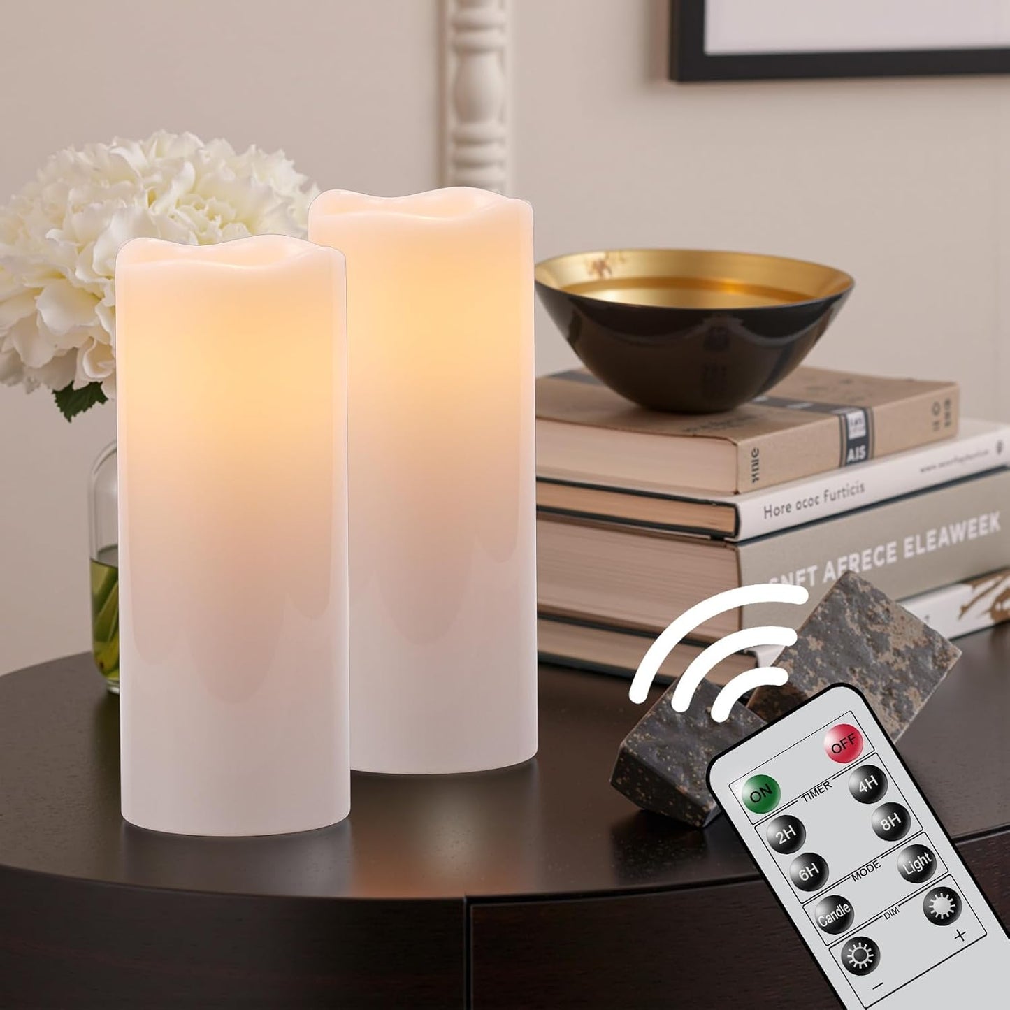 GenSwin Outdoor Flameless Led Candles Battery Operated Remote, 4 x 10 in | Waterproof, IP 65, Large Pillar Candles