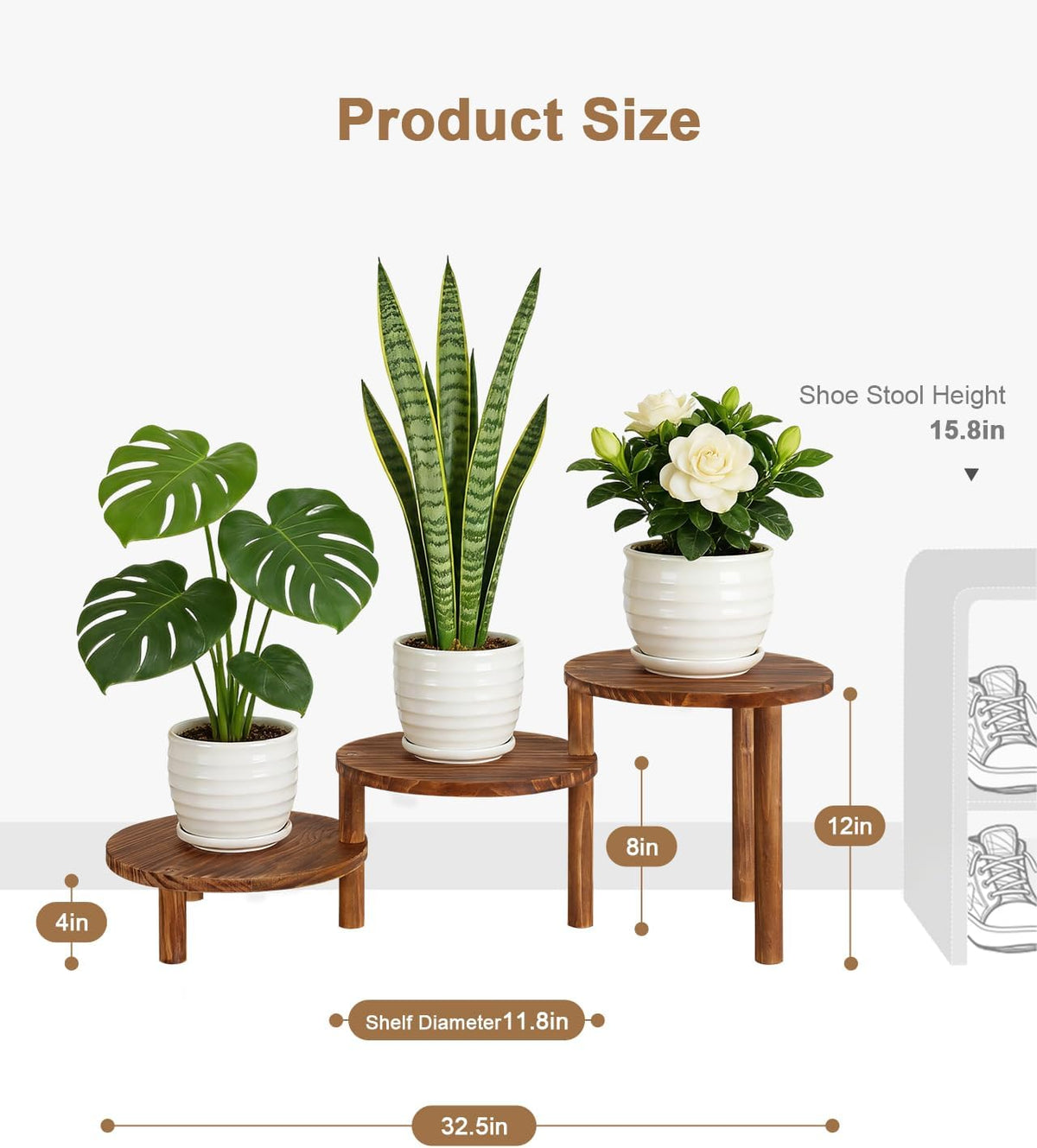3 Tier Ladder Plant Stand, Adjustable Plant Shelf for Indoor Plants | Long Plant Holder for Miltiple Plants, Deformable