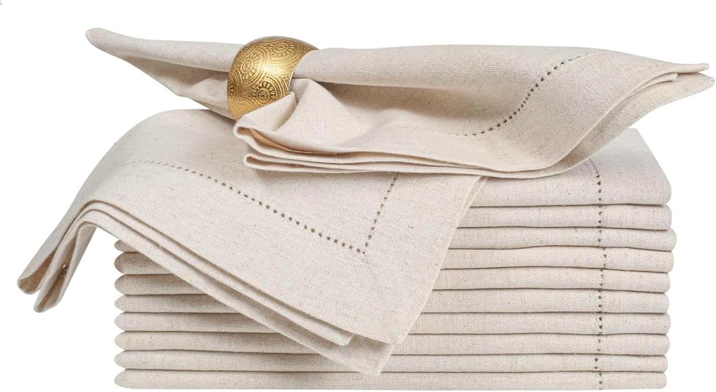 Bedding craft Linen Cloth Dinner Napkins, 20x20, Set of 12 | Natural Hemstitched Fabric – Machine Washable Elegant