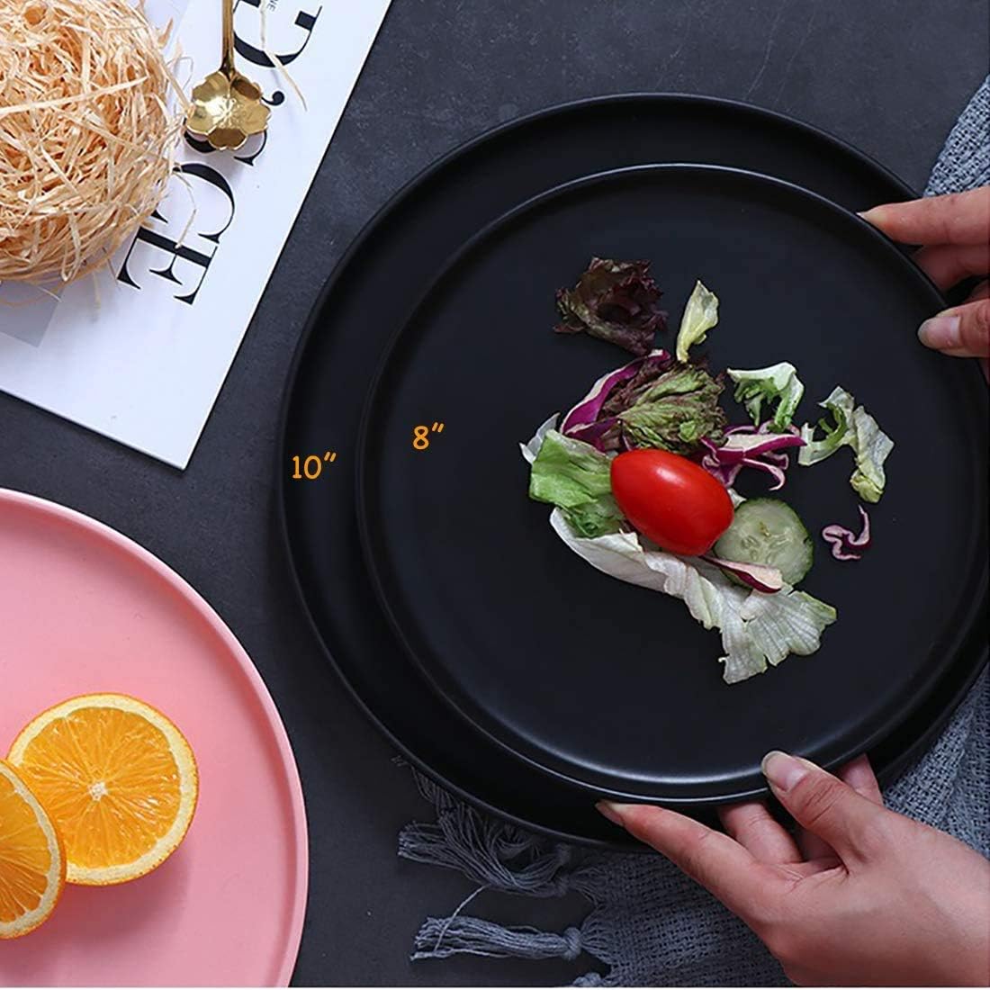 Matte Black Porcelain Dinner Plate, 10-Inch Large Elegant Round Serving Plate Set Perfect for Steak, Pasta, Dessert and