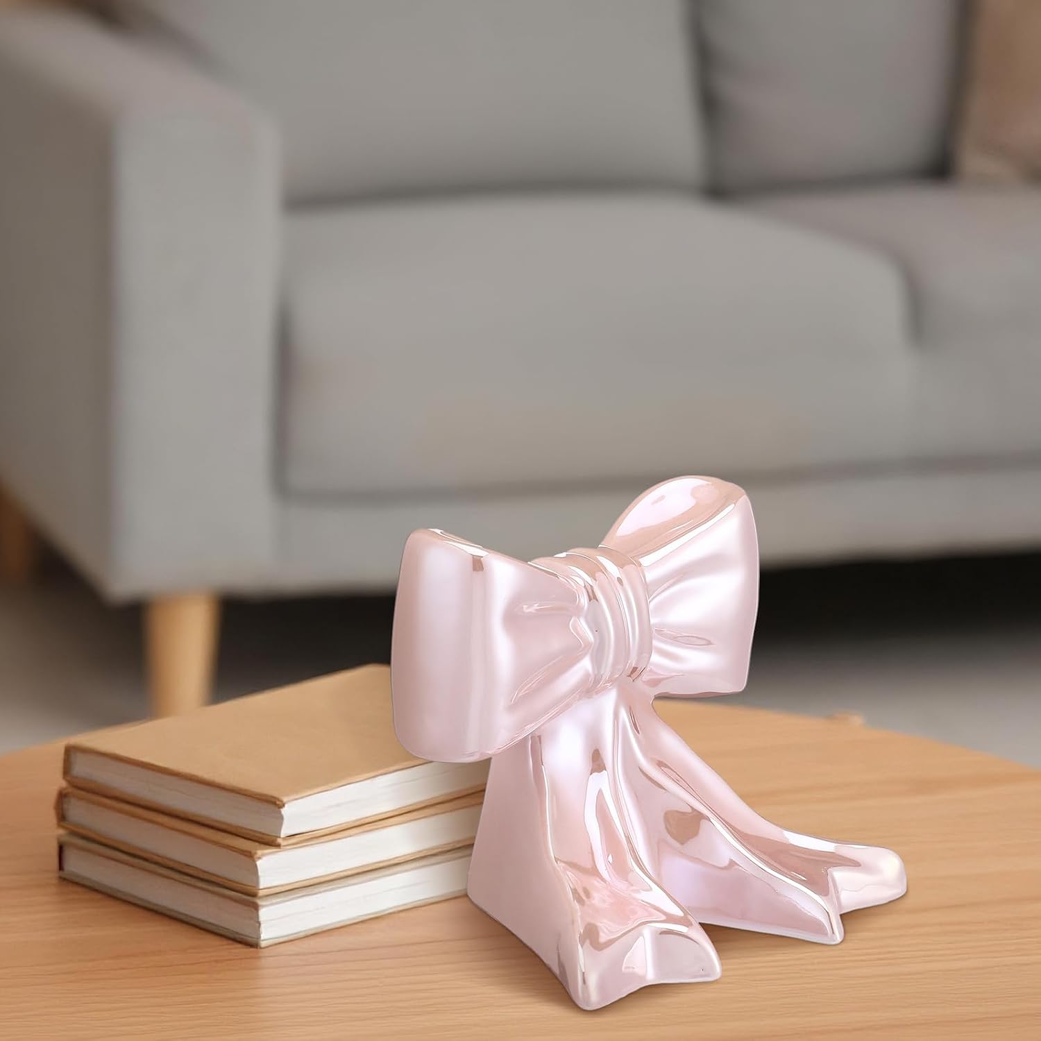 Bow Bookends Ceramic Book Ends Decorative Book Stand Bow Sculpture Statues / Pink / Set of 2