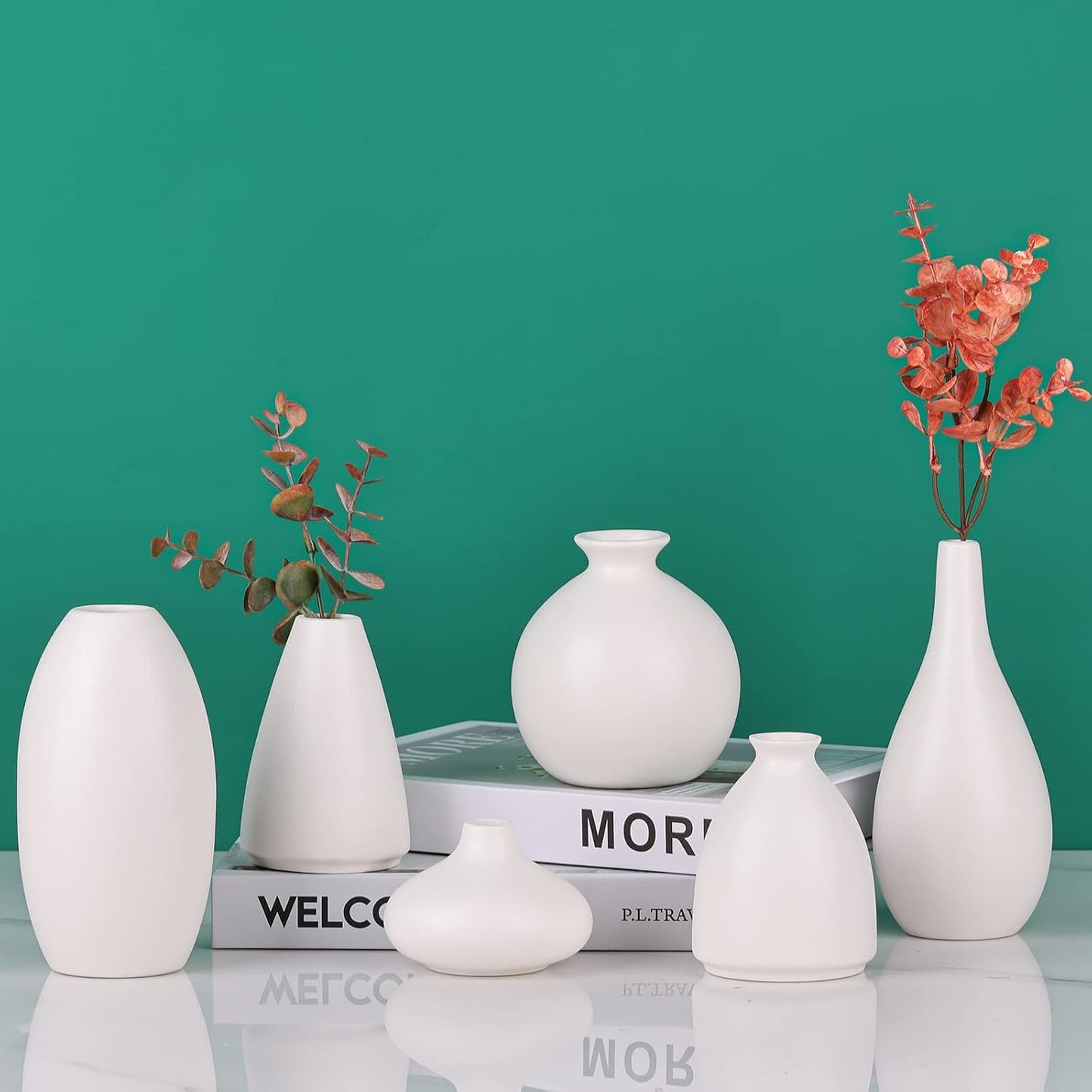 Ceramic Bud Vase Bulk Boho Centerpieces / White / Set of 6
