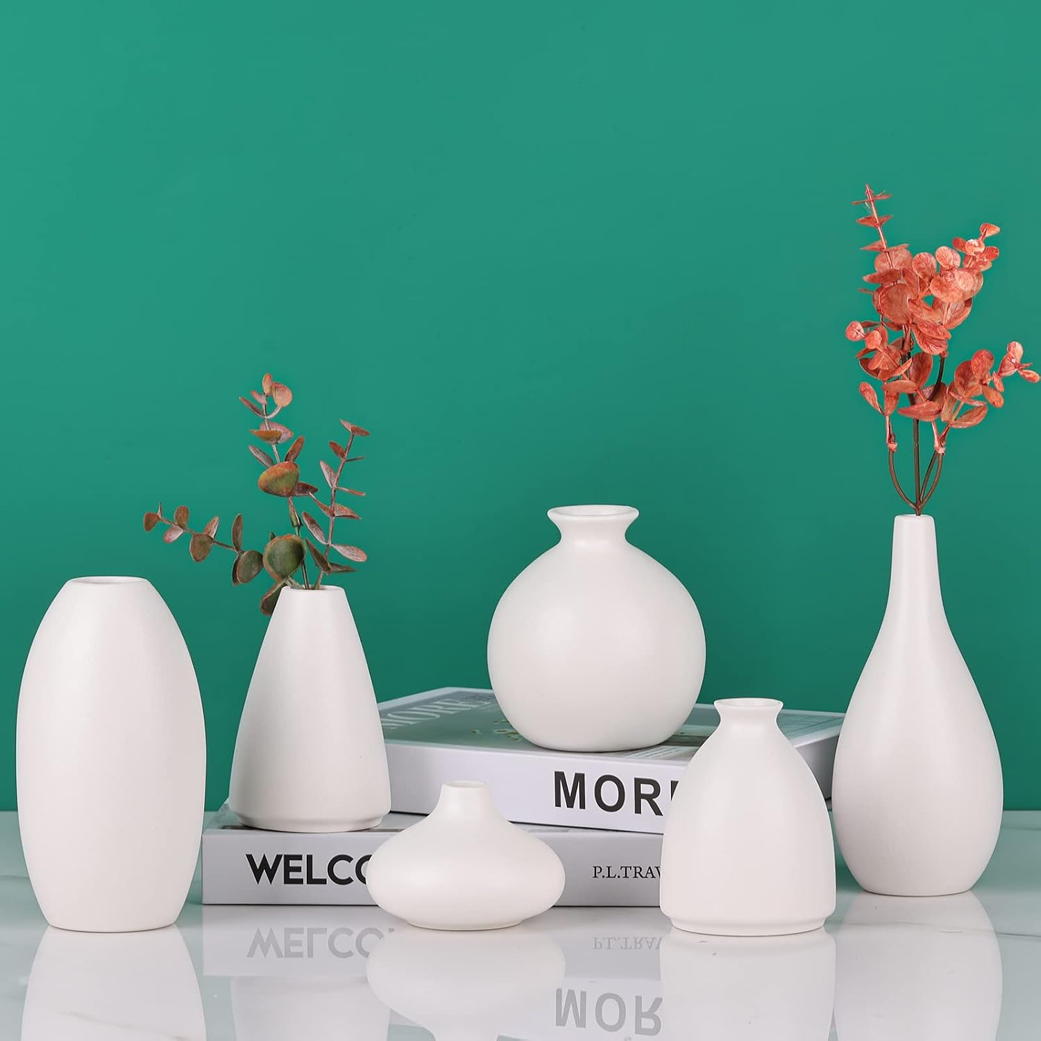 Ceramic Bud Vase Bulk Boho Centerpieces / White / Set of 6