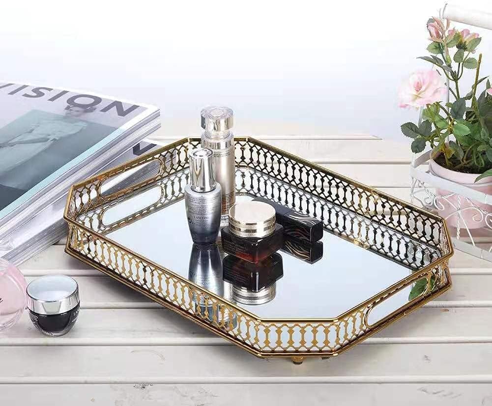 Vintage Gold Mirrored Vanity Tray / Dark Gold