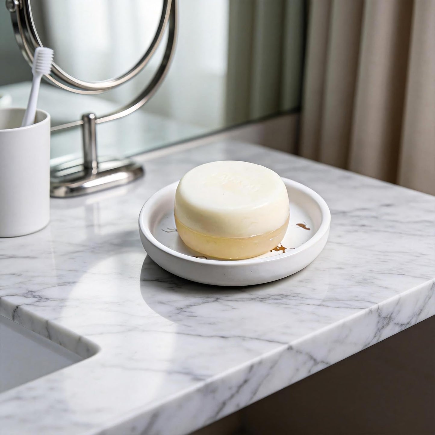 Marble Pattern Round Ceramic Soap Dish Bathroom Soap Tray / White / 4 Inch
