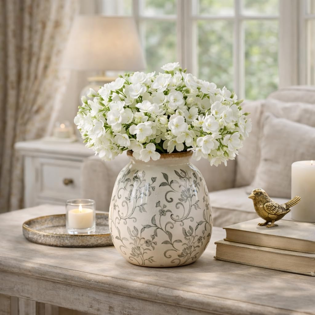 Ceramic Vintage Pastoral Vase / 18077-gray Floral / 7.2 Inch