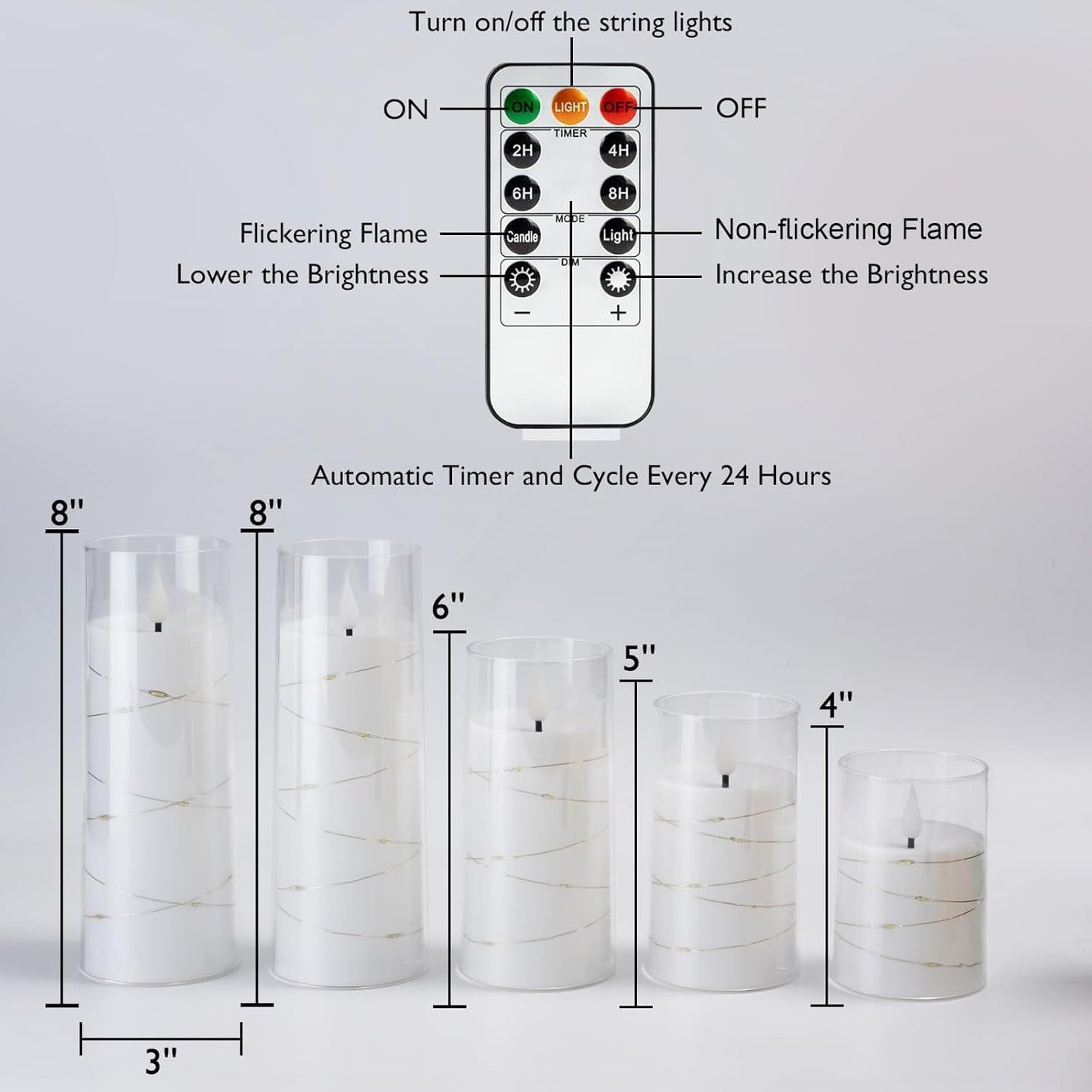 Homemory Pure White Flameless Candles with Embedded Star String Fairy Lights, Battery Operated Candle, LED Candles
