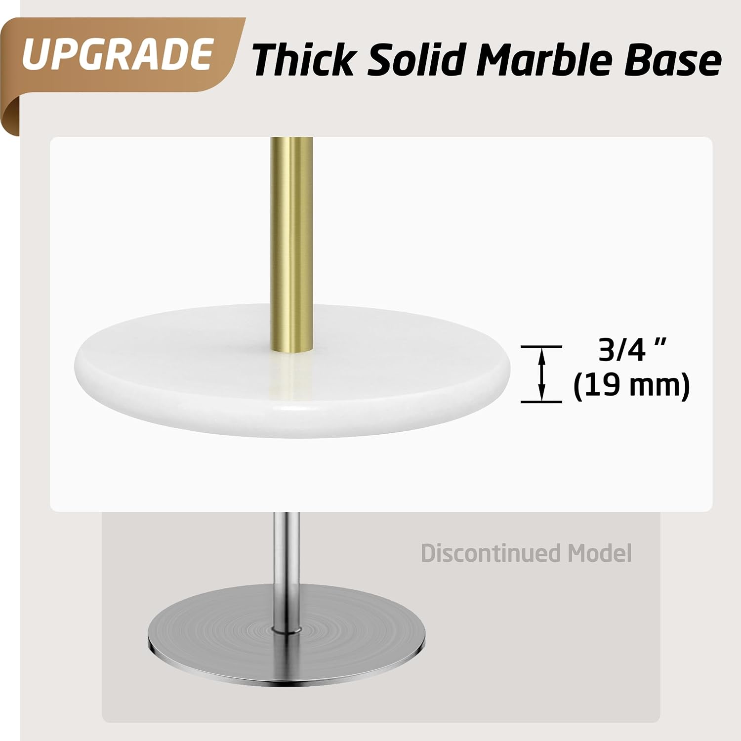 KES Natural Marble Paper Towel Holder Gold Countertop, Brushed Gold | Kitchen Standing Paper Towel Holders, Heavy