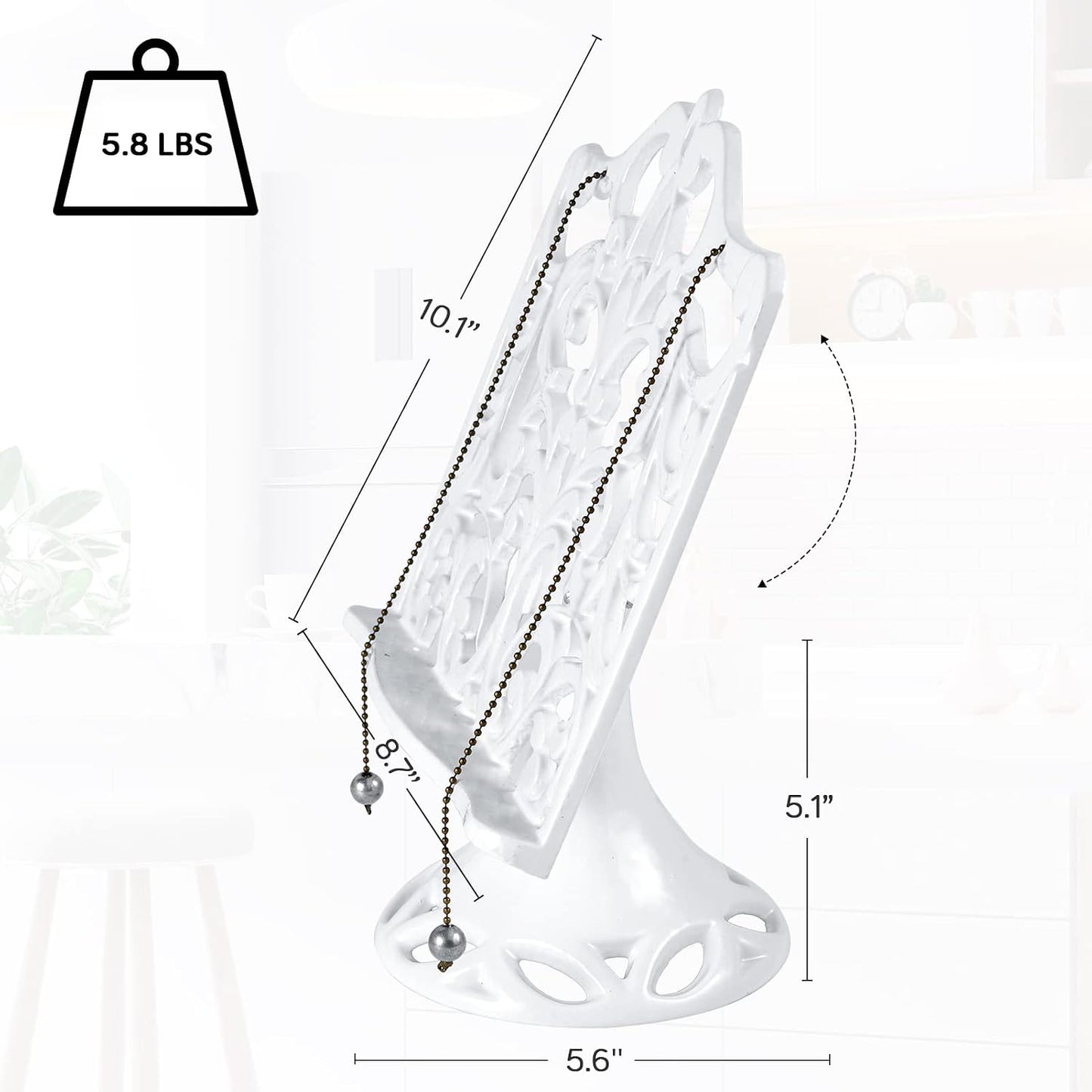 JOGREFUL Adjustable Cast Iron Cookbook Stand, Kitchen Recipe Holder White | Heavy-Duty Book Vintage Holder, Reading