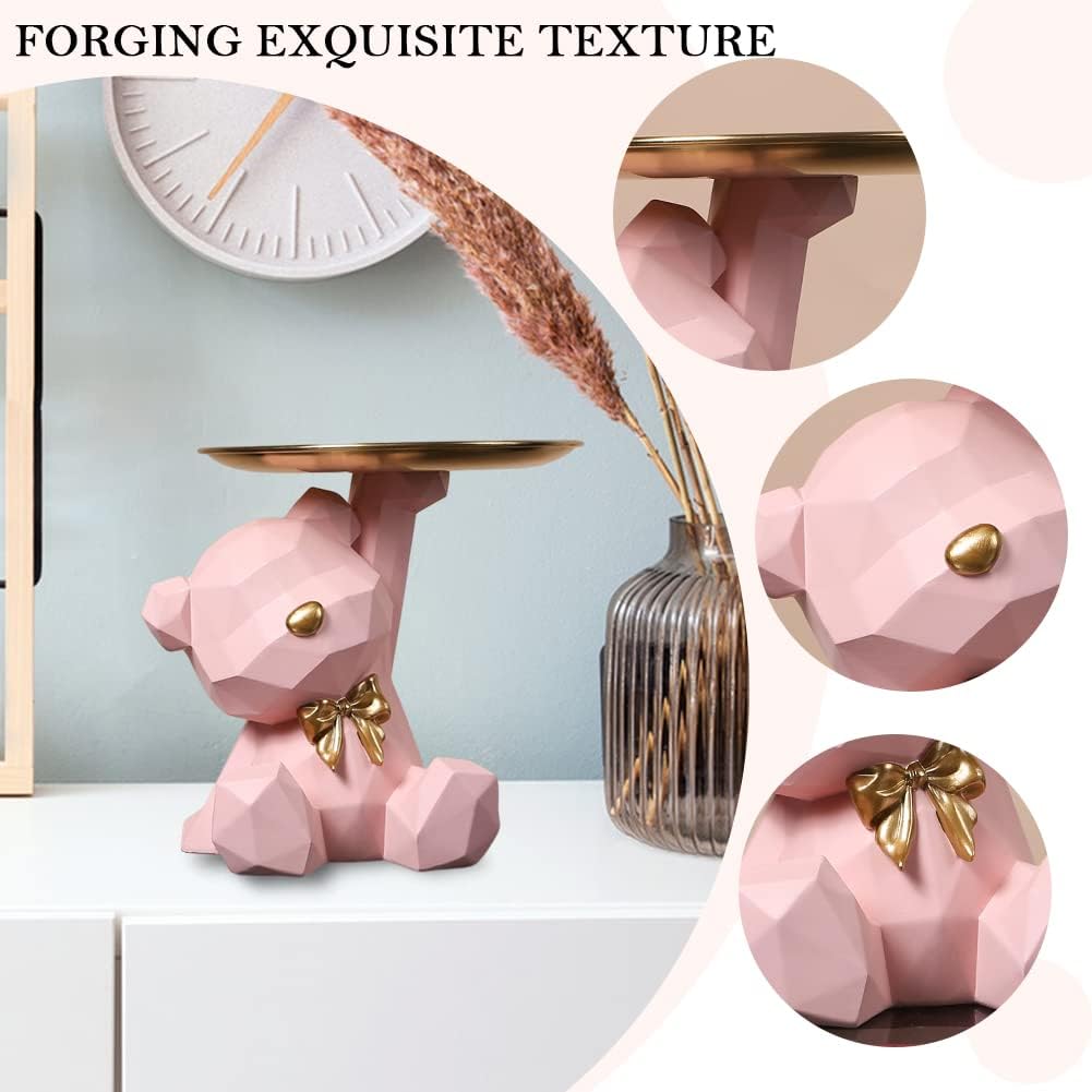Geometric Bear Storage Tray Resin Lovely Nordic Bear Sculptures Keys Holder Lipsticks Jewelry / Pink
